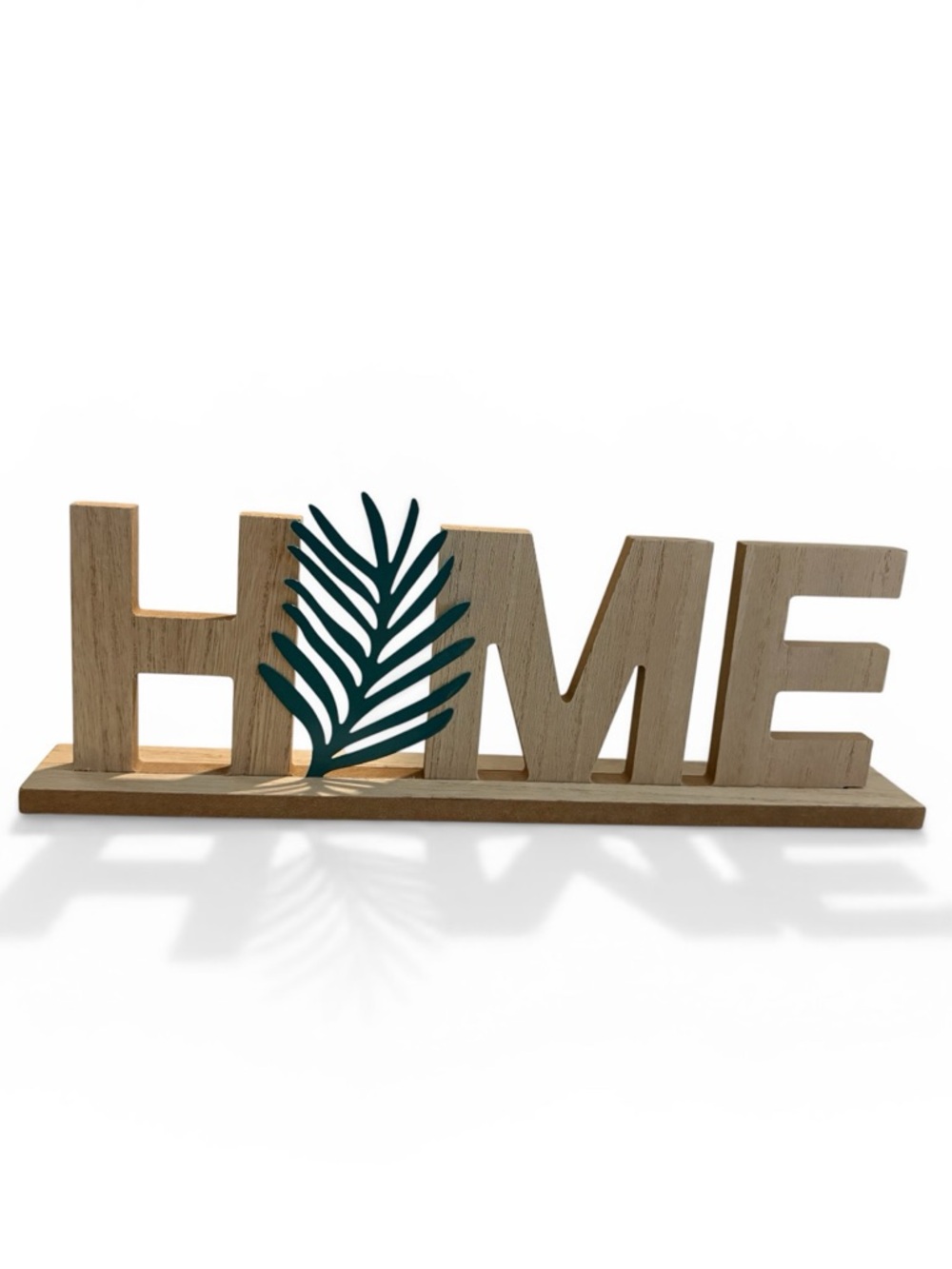 Wooden 'HOME' Tabletop Sign with Green Leaf Accent - Picture 7 of 7